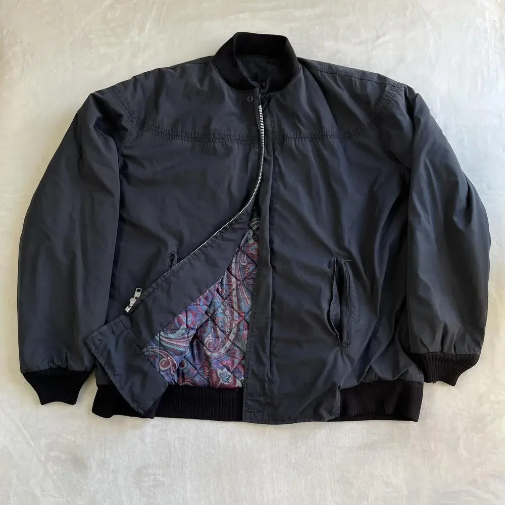 Vintage English Squire Jacket Mens XLT Blue Nylon Bomber Quilted Paisley Lined